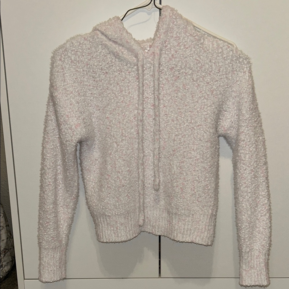 Cozy Pink & White Fuzzy Hoodie